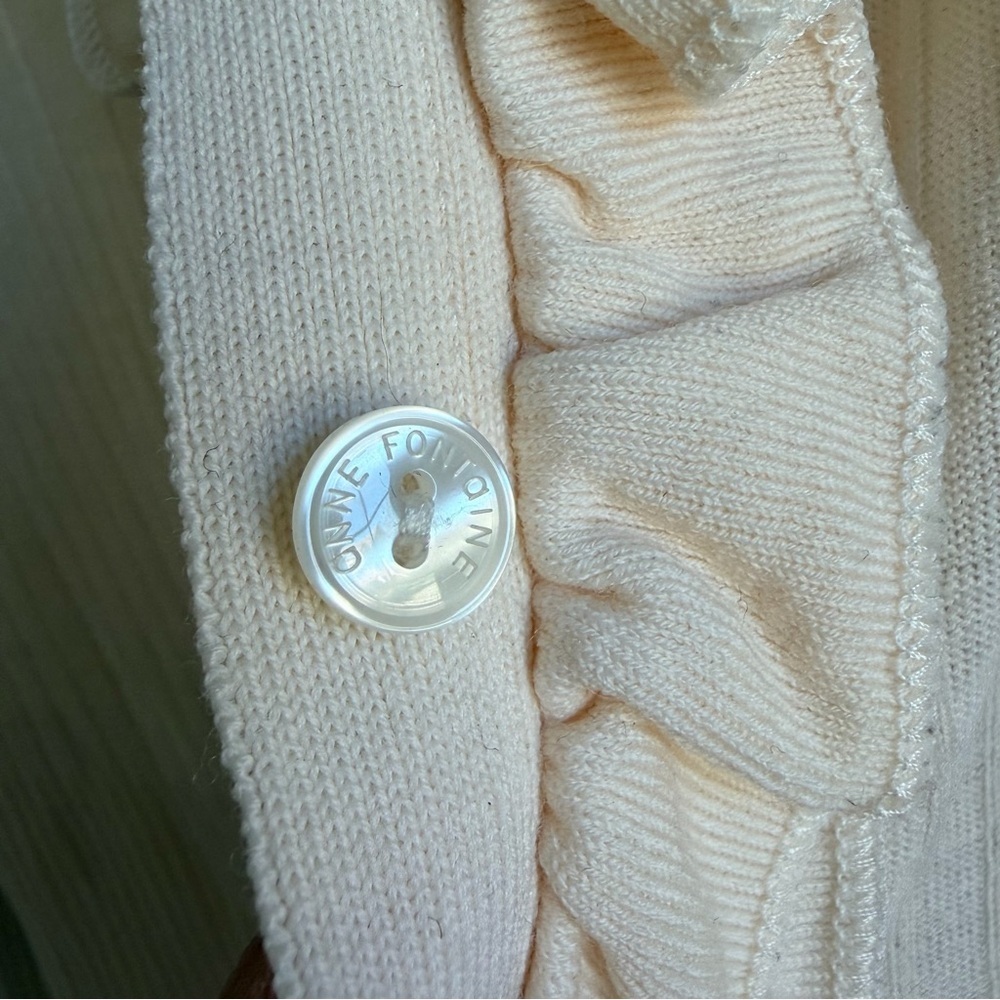 Anne Fontaine Cream Wool Ruffle Ribbed Blouse | 42 - Picture 4 of 6